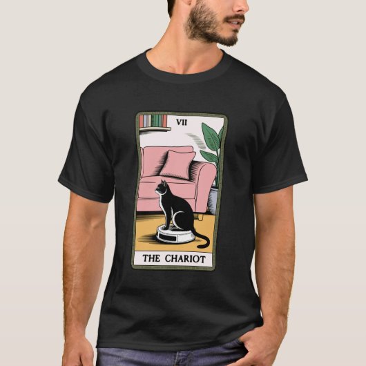 タロットカード 戦車 ねこ ロボット掃除機 カバー Tシャツ (正面)