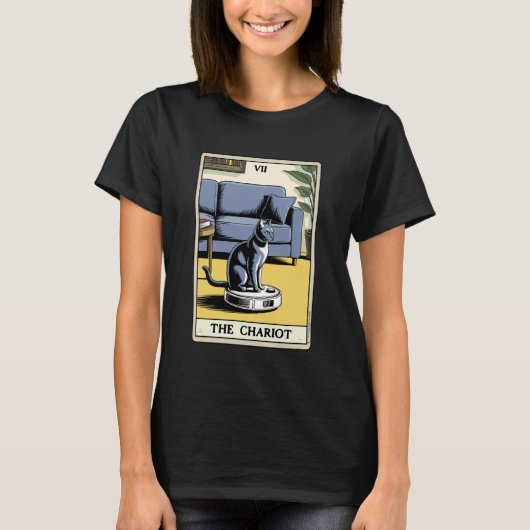 タロットカード 戦車 猫 ロボット掃除機 カバー Tシャツ (正面)