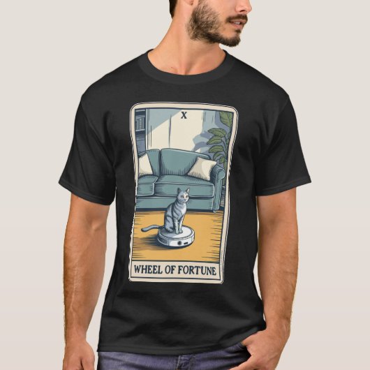 タロットカード 運命の輪 キャット ロボット掃除機 Tシャツ (正面)