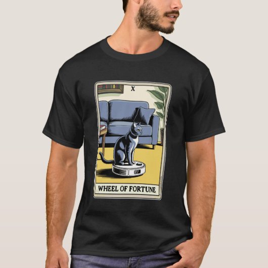 タロットカード 運命の輪 ロボット掃除機の上の猫 Cl Tシャツ (正面)