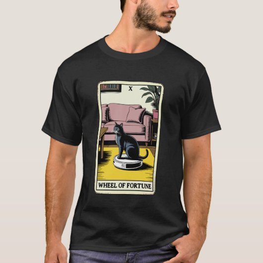 タロットカード 運命の輪 ロボット掃除機の上の猫 Cl Tシャツ (正面)