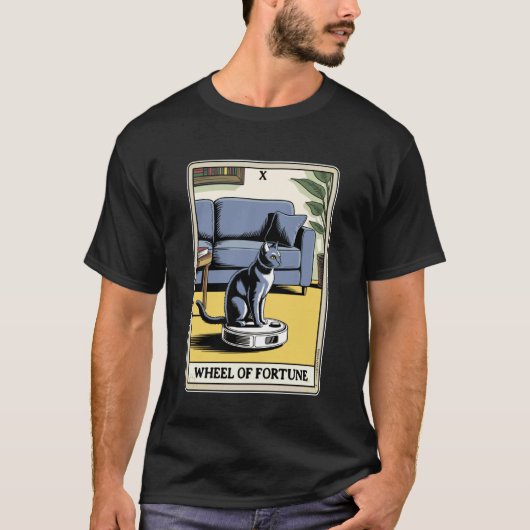 タロットカード 運命の輪 ロボット掃除機の上の猫 Cl Tシャツ (正面)
