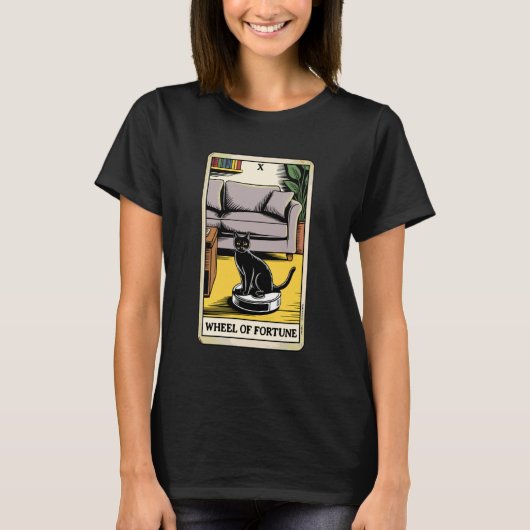 タロットカード 運命の輪 猫のロボット掃除機 服 Tシャツ (正面)