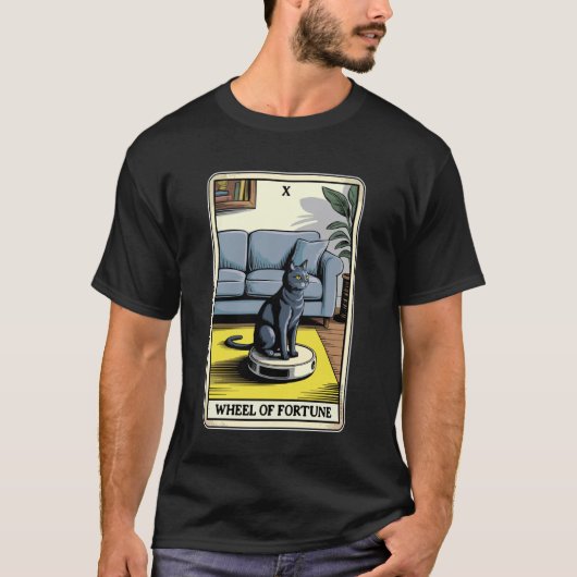 タロットカード「運命の輪」猫ロボット掃除機 Tシャツ (正面)