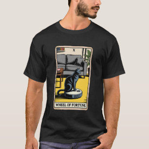 タロットカード 運命の輪 猫 ロボット掃除機 上の猫 Tシャツ