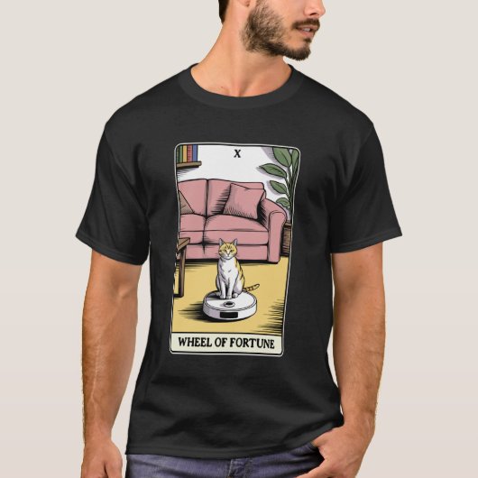 タロットカード 運命の輪 猫 ロボット掃除機 上の猫 Tシャツ (正面)