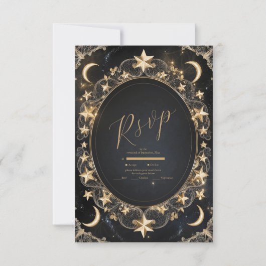 タロットシレ結婚ンズサンムーンスターズ金ゴールド 出欠カード (正面)