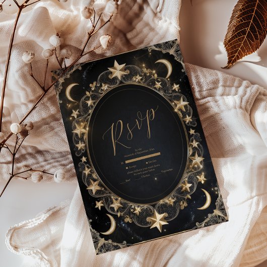 タロットシレ結婚ンズサンムーンスターズ金ゴールド 出欠カード