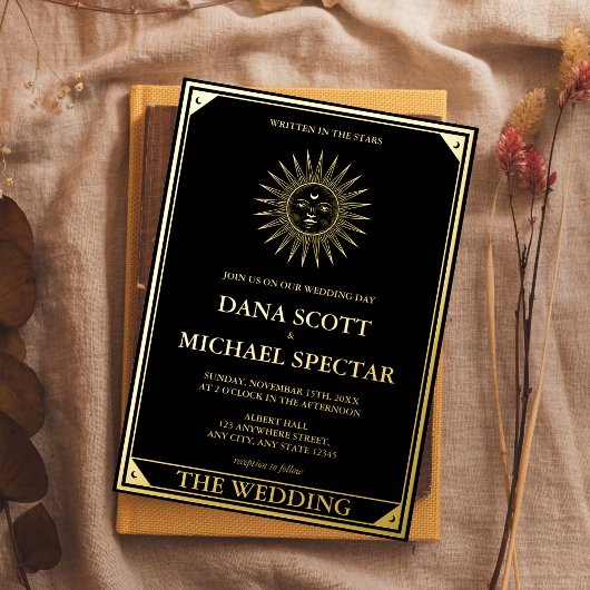 タロットシレ結婚ンズサンムーンスターズ金ゴールド 箔招待状
