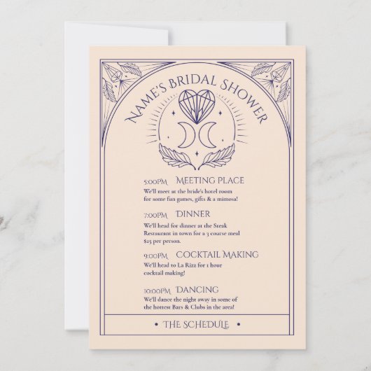 タロットブライダルシャワーパーティー旅程ハート神秘的 招待状 (裏面)