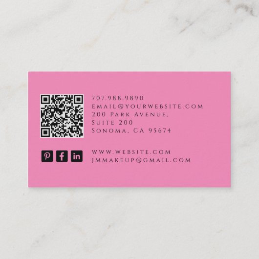 タロットメイクアップアーティストスケルトンホットピンク 名刺 (裏面)