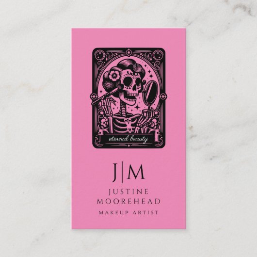 タロットメイクアップアーティストスケルトンホットピンク 名刺 (正面)