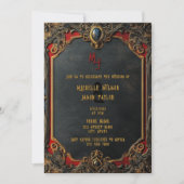 タロットモダンゴシック様式ブラックと金ゴールドモノグラム 招待状 (正面)