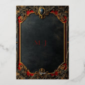 タロットモダンゴシック様式ブラックと金ゴールドモノグラム 箔招待状 (裏面)