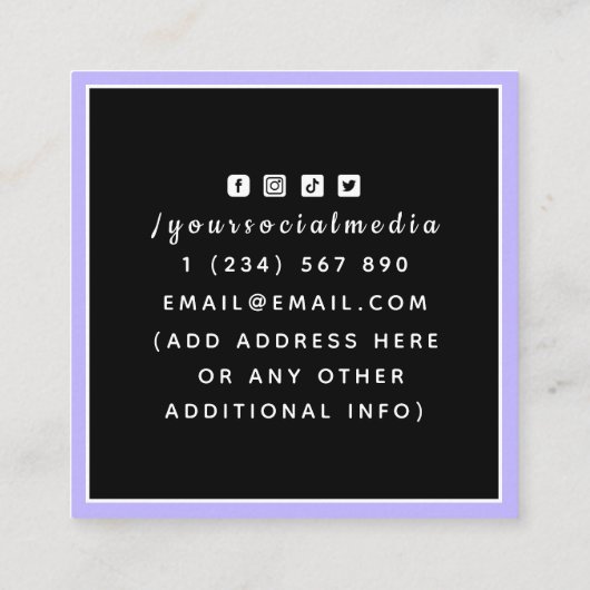 タロット占い 紫と黒の神秘主義者による占い スクエア名刺 (裏面)