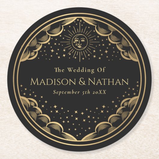 タロット太陽と月結婚のクラシック ラウンドペーパーコースター (正面)