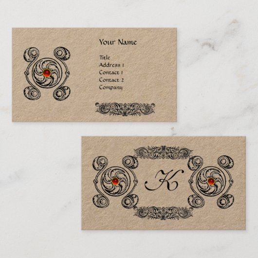 タロット白黒ケルトスケッチレッドジェムモノグラム 名刺 (正面/裏面)