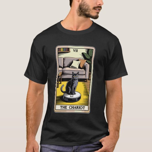タロット カード 戦車 ロボット掃除機 ねこ ユーモア Tシャツ (正面)