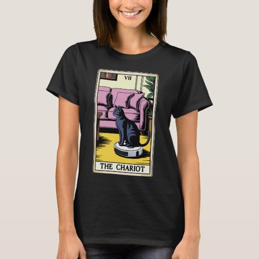 タロット カード 戦車 ロボット掃除機 ねこ ユーモア Tシャツ (正面)
