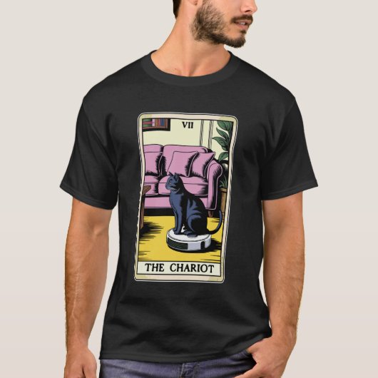 タロット カード 戦車 ロボット掃除機 ねこ ユーモア Tシャツ (正面)