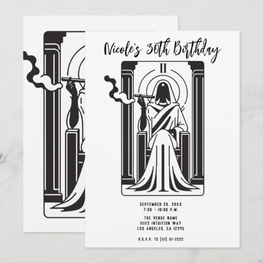 タロット ハイプリエステス 大麻を吸う オカルト 招待状 (正面/裏面)