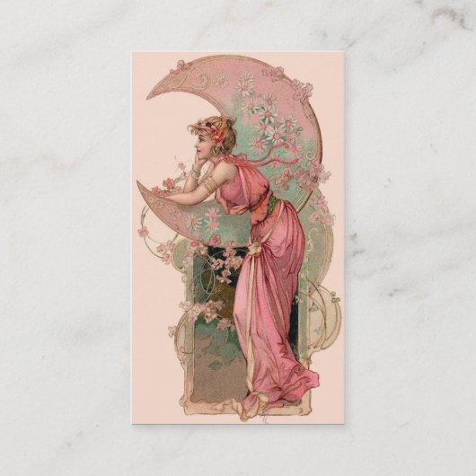 タロット/ピンク色の花の月の女性 名刺 (裏面)