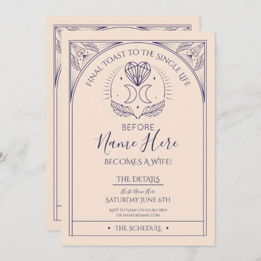 タロット ブライダルシャワー パーティのスケジュール ハート ミスティカル 招待状 (正面/裏面)