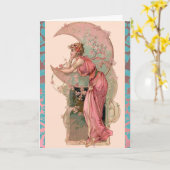 タロット / ムーンレディー、フラワーズ、ピンクのバラ、ブルーダマスク カード (黄色い花)