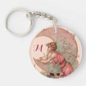 タロット/ムーンレディ、花はピンク、モノグラム キーホルダー (正面)