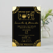 タロット〔占星術の〕十二宮図サイン悪い目ブラックシテラス結婚ズ 箔招待状 (立ち正面)