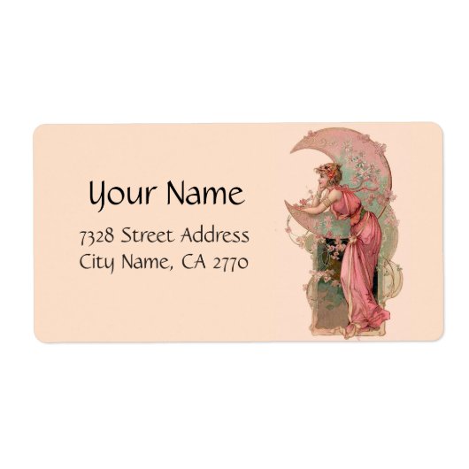 タロット/月の女性、ピンク色の花 ラベル (正面)