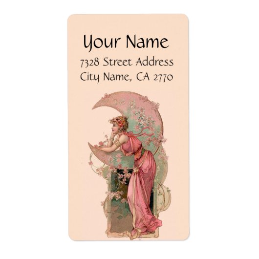 タロット/月の女性、ピンク色の花 ラベル (正面)