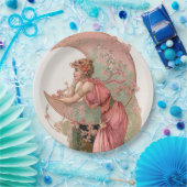 タロット/月の淑女、ピンクの花 ペーパープレート (パーティー)