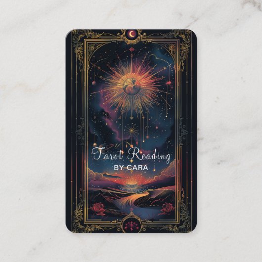 タロット、神秘的な紫金ゴールドQRコード 名刺 (正面)