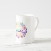 タワクルパステルかわいいスタイルステッカー – イスラム教モト ボーンチャイナマグカップ (正面右)