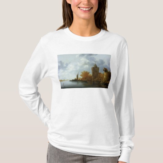 タワーおよび強化された壁が付いている川の河口 Tシャツ (正面)