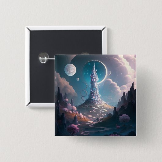 タワーお洒落ランドスケープファンタジーアート 缶バッジ (正面&裏面)