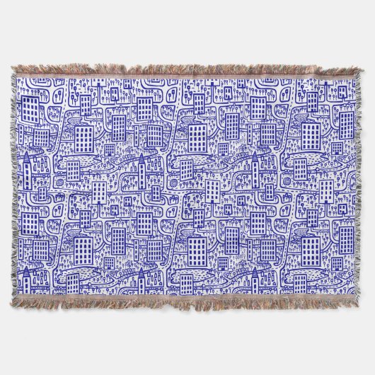 タワーの土地 – ネイビーブルーオンホワイト スローブランケット (正面)