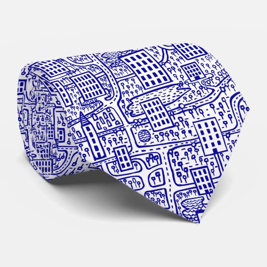 タワーの土地 – ネイビーブルーオンホワイト ネクタイ (ロール)