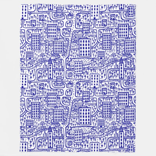 タワーの土地 - 白地にネイビーブルー フリースブランケット (正面)