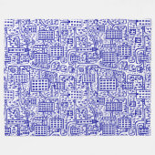 タワーの土地 - 白地にネイビーブルー フリースブランケット (正面(横))