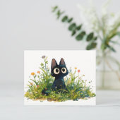 タワーの草水彩かわいい黒猫 ポストカード (スタンド正面)