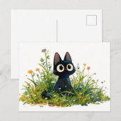 タワーの草水彩かわいい黒猫 ポストカード (正面/裏面)