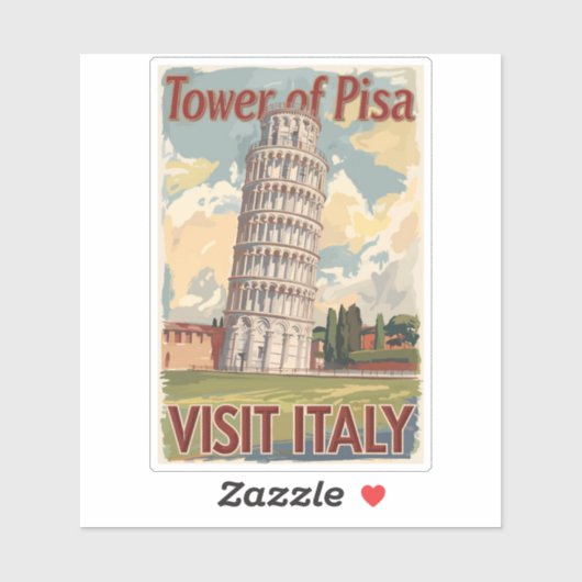 タワーオブピサイタリアパインタリートラベルアートヴィンテージ シール (シート)