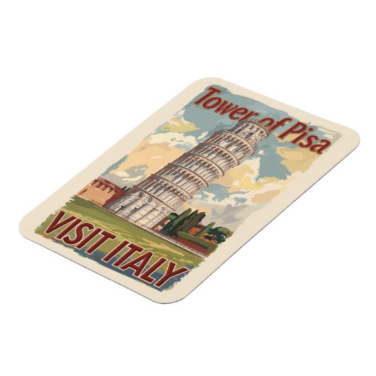 タワーオブピサイタリアパインタリートラベルアートヴィンテージ マグネット (左側)