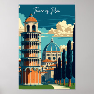 タワーオブピサイタリアヴィンテージ旅行イラストレーション ポスター