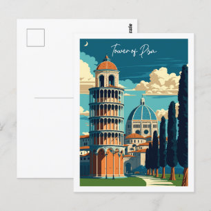 タワーオブピサイタリアヴィンテージ旅行イラストレーション ポストカード