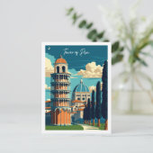 タワーオブピサイタリアヴィンテージ旅行イラストレーション ポストカード (スタンド正面)