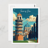 タワーオブピサイタリアヴィンテージ旅行イラストレーション ポストカード (正面/裏面)