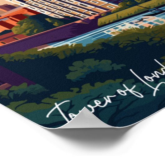 タワーオブロンドンヴィンテージ旅行イラストレーション ポスター (角)